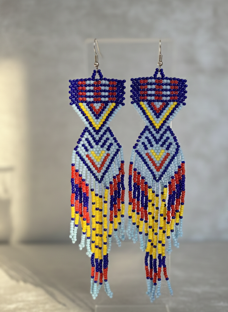 Blue Sunset Path Beaded Earrings-1