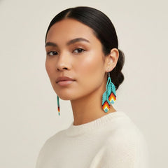 turquoises Beaded Feather Earrings-1
