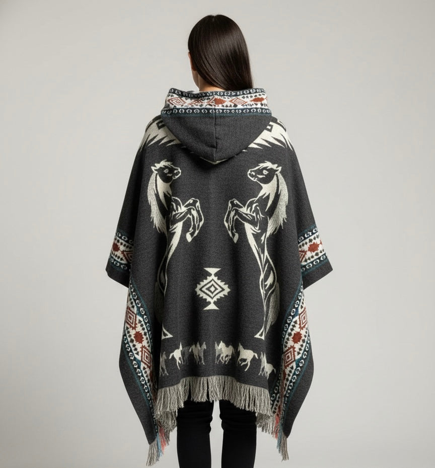 Horses HandMade Wool Poncho-7