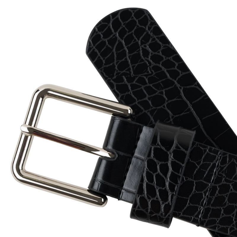 Loviah 'Crocodile' Leather Belt - Black-2