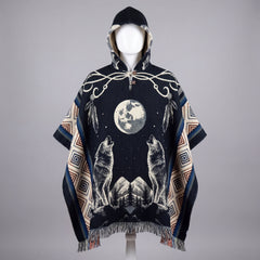 Howling wolf HandMade Wool Poncho-1