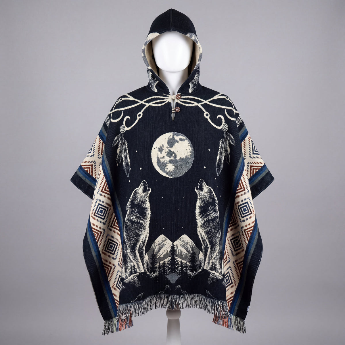 Howling wolf HandMade Wool Poncho