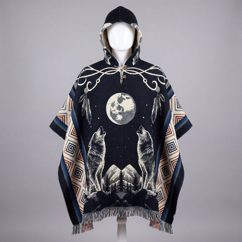Howling wolf HandMade Wool Poncho-1