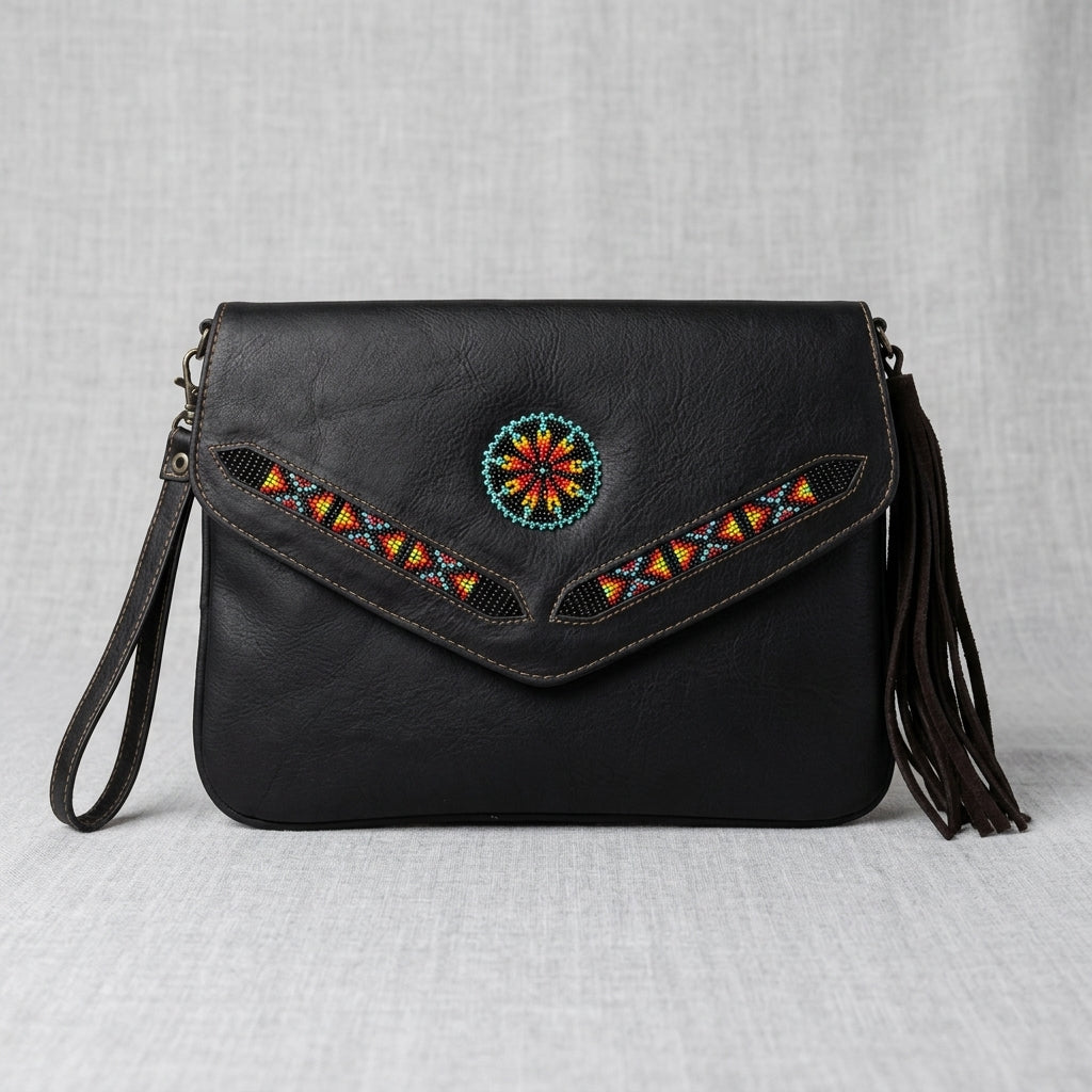 Leather beaded Crossbody bag(Chocolate Brown)-4