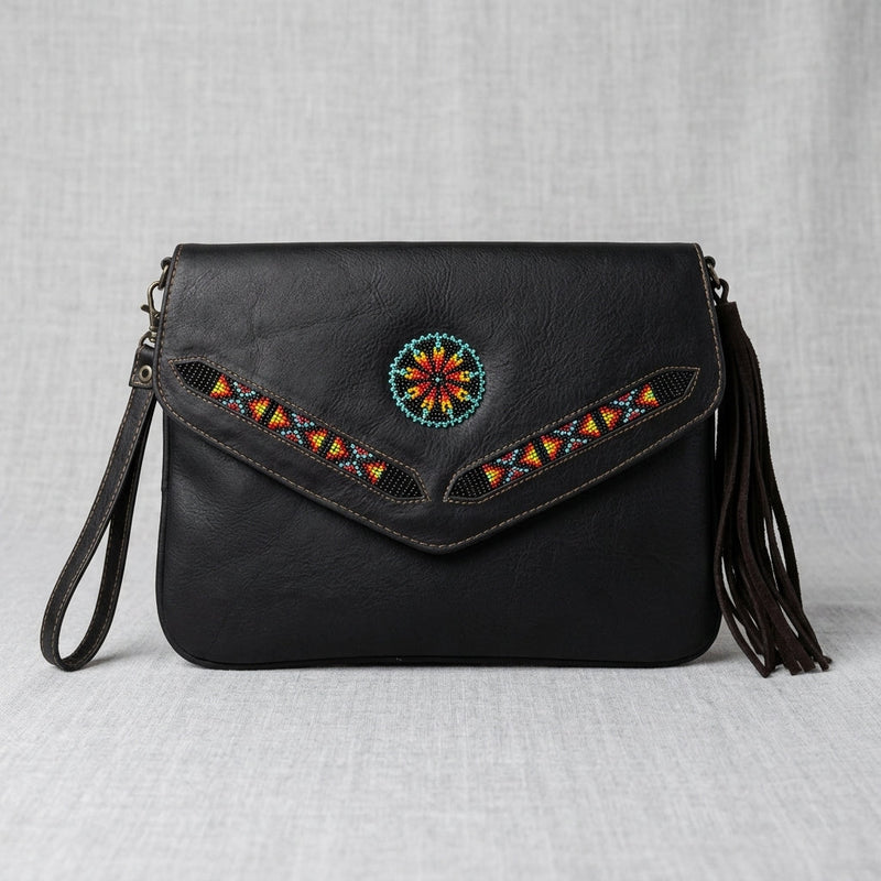 Leather beaded Crossbody bag(Chocolate Brown)-4
