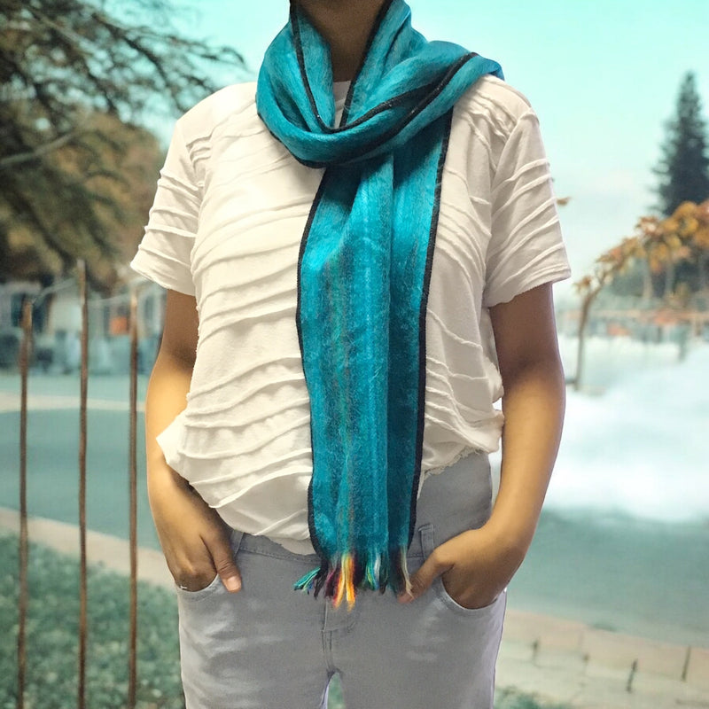 Green Multicolor Alpaca Shawl-2
