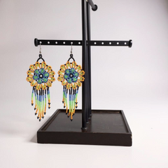 Green Blue Flower beaded Earrings-1