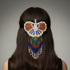 Butterfly Beaded Barrettes with Fringes Brown& White-1