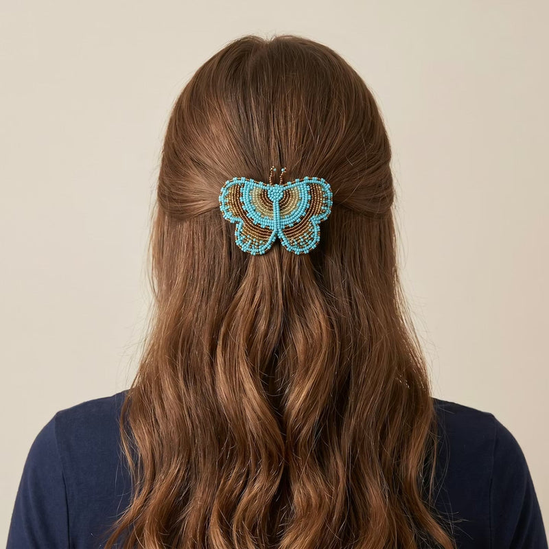 Turquoise Butterfly Beaded Barrette-1