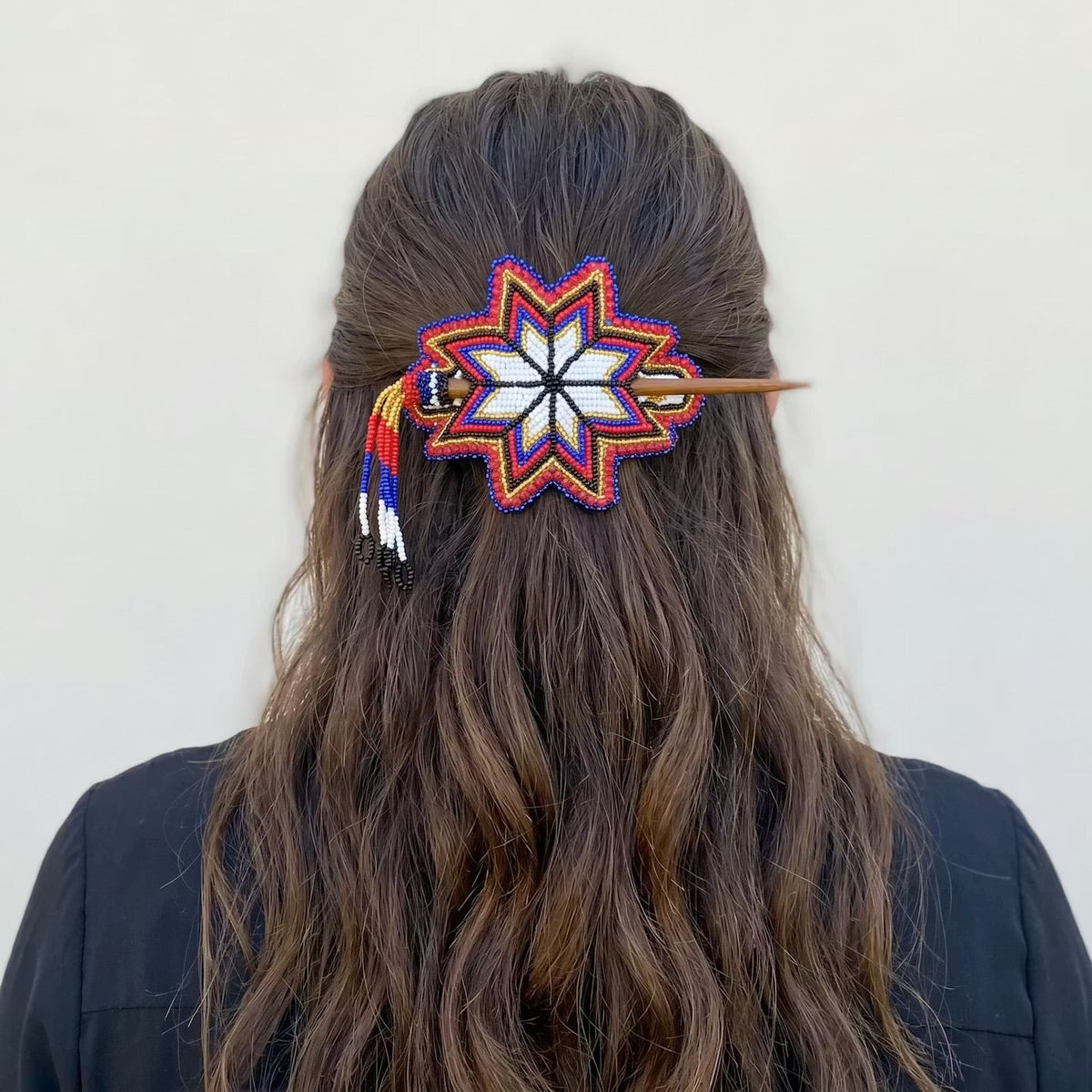 White Handmade Beaded Star Barrette-1
