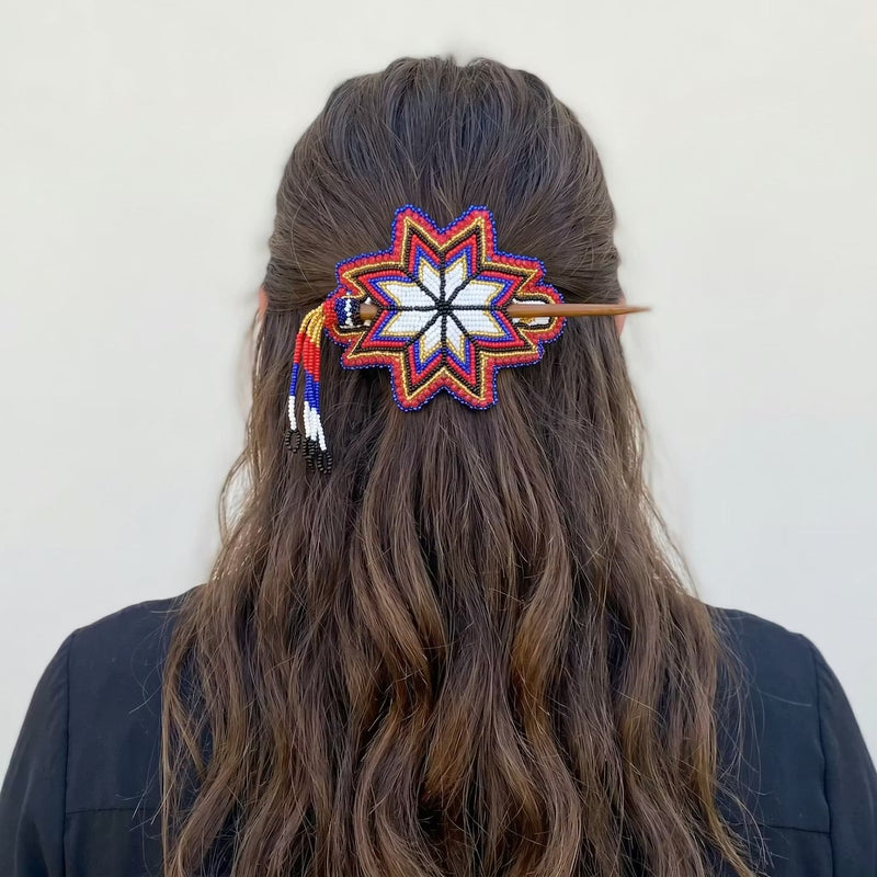 White Handmade Beaded Star Barrette-1