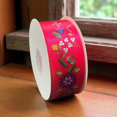 Pink Double Face Floral Ribbon Roll-2