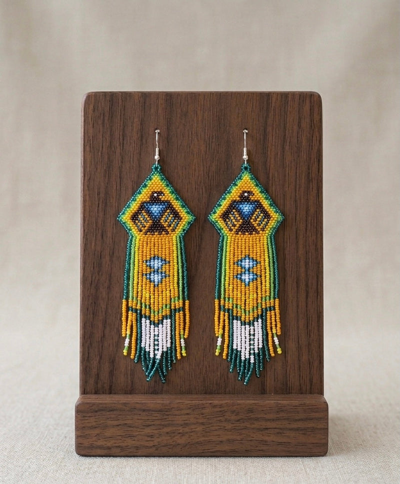 Beaded thunder eagle earrings ( Green )-4