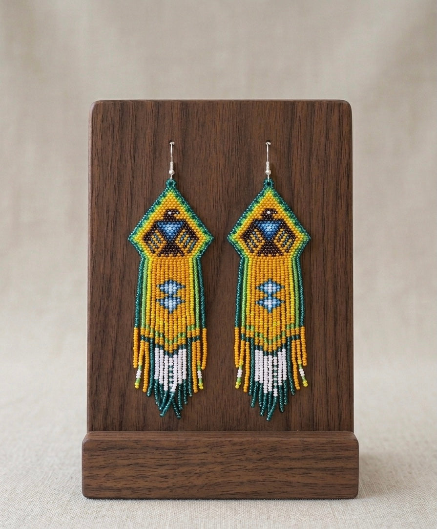 Beaded thunder eagle earrings ( Green )-4