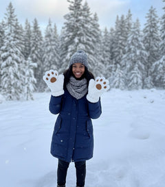 White Soft Plush Bear Paw Gloves-2