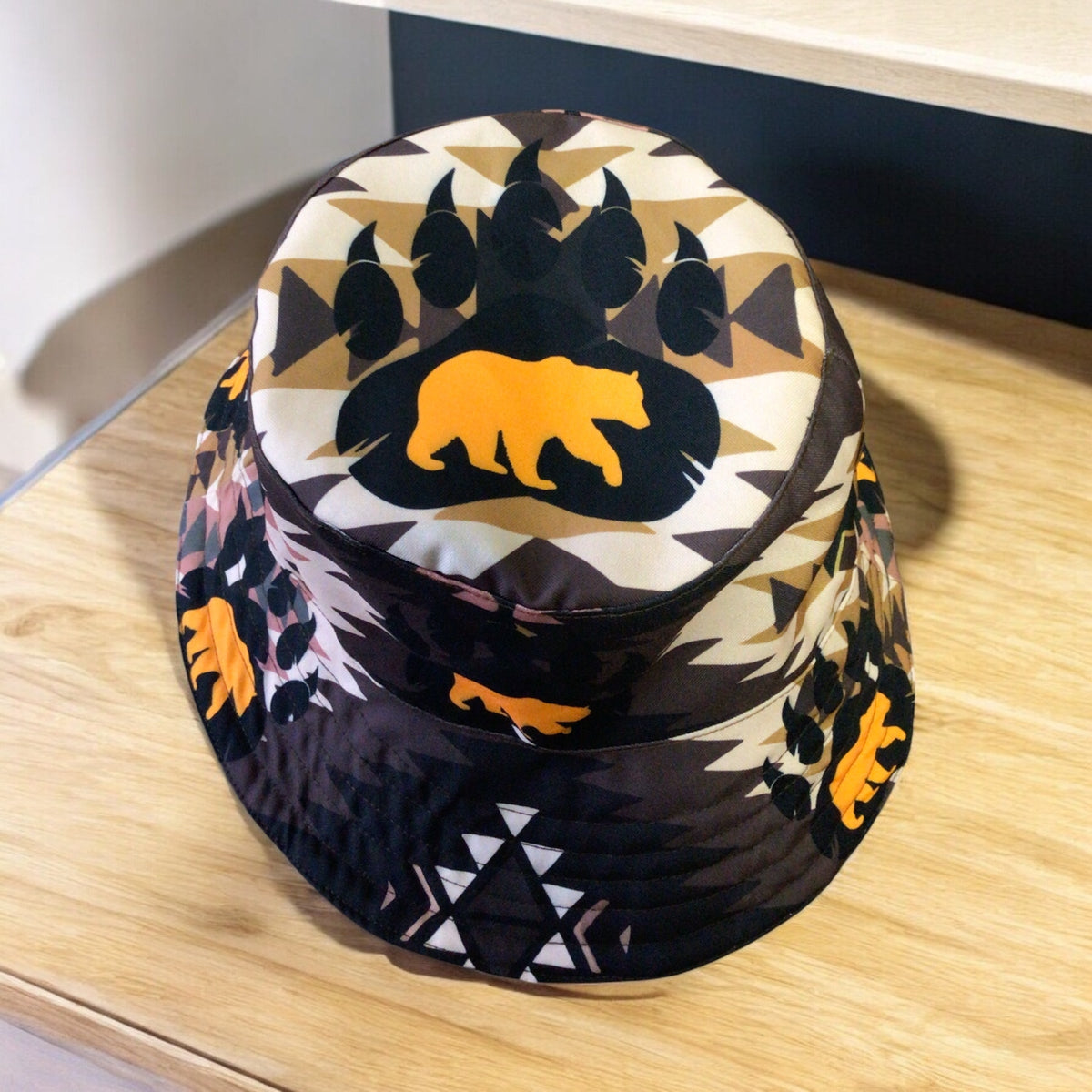 Bear Paw Trail Brown Native Style Bucket Hat-2