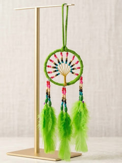 Handmade Green Dreamcatcher with green Feathers-1