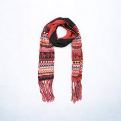 Red and Black Handmade Reversible Alpaca Scarf-2
