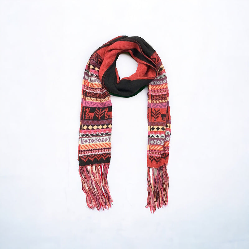 Red and Black Handmade Reversible Alpaca Scarf-2