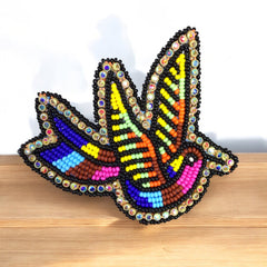 Blue and Pink Beaded Hummingbird Barrette-2