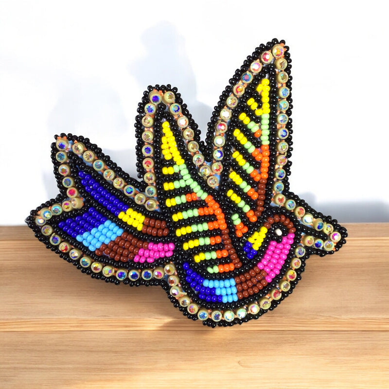 Blue and Pink Beaded Hummingbird Barrette-2