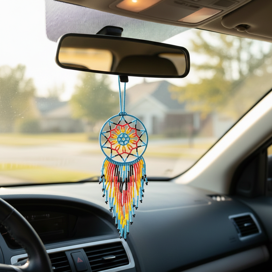 Sky blue yellow ,Celestial Beaded Handmade Dreamcatcher-1