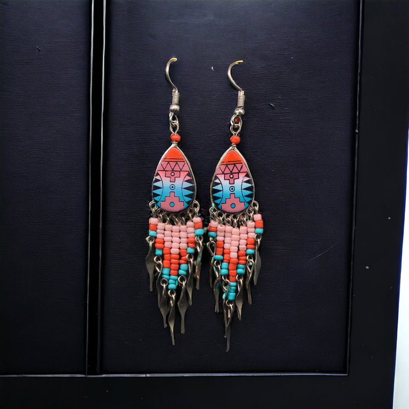 Small Sized Southwestern Red and Turquoise Teardrop Earrings-1