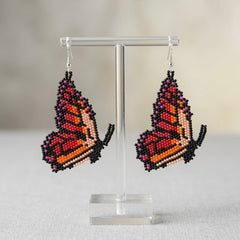 Pink Beaded Butterfly Wing Earrings-2