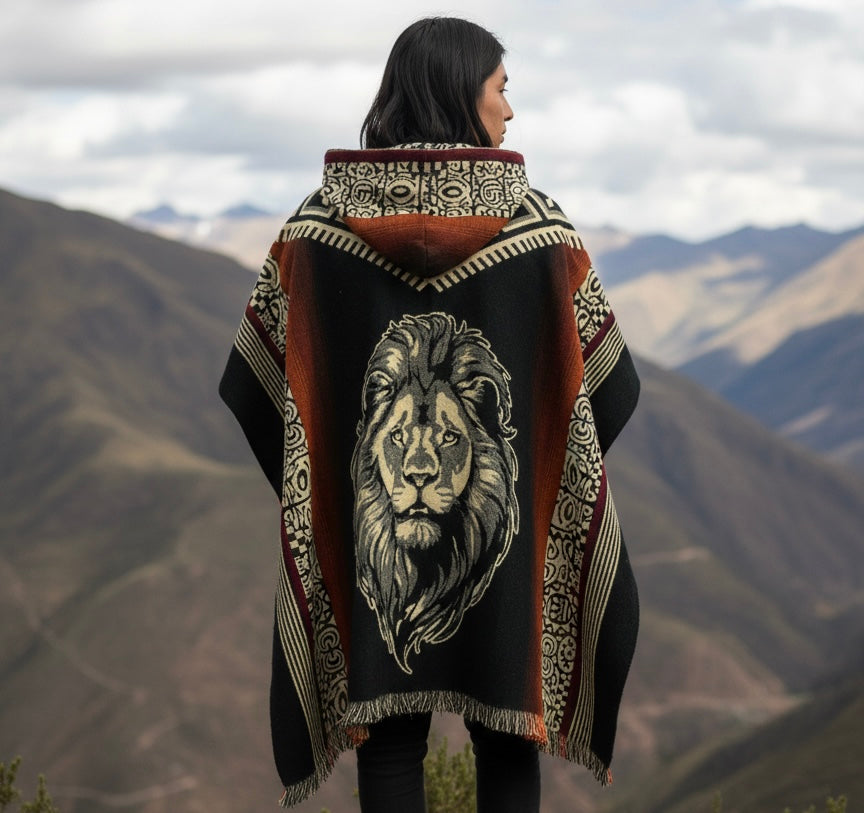 Lion head HandMade Wool Poncho-2