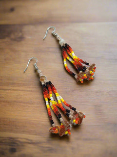 Beige Six-Strand Beaded Cascade Earrings-2