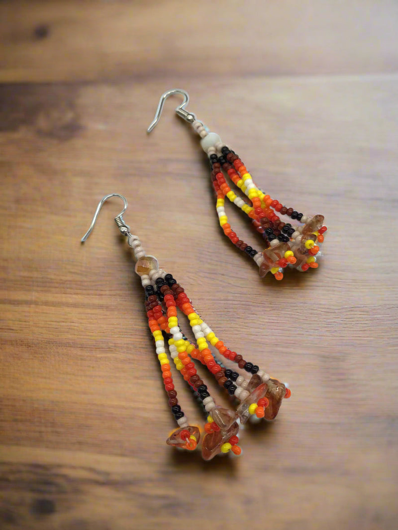 Beige Six-Strand Beaded Cascade Earrings-2