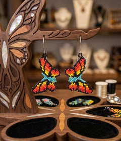 Black / yellow Dancing Butterfly Beaded Earrings-2