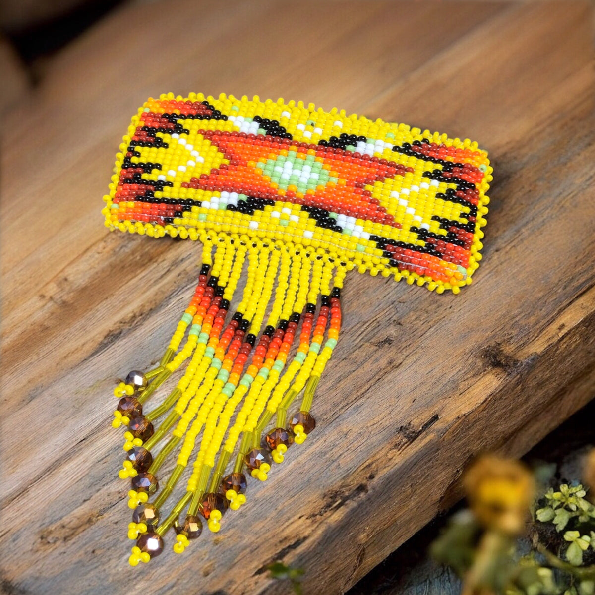 Rectangular Fringed Barrette - Yellow-2