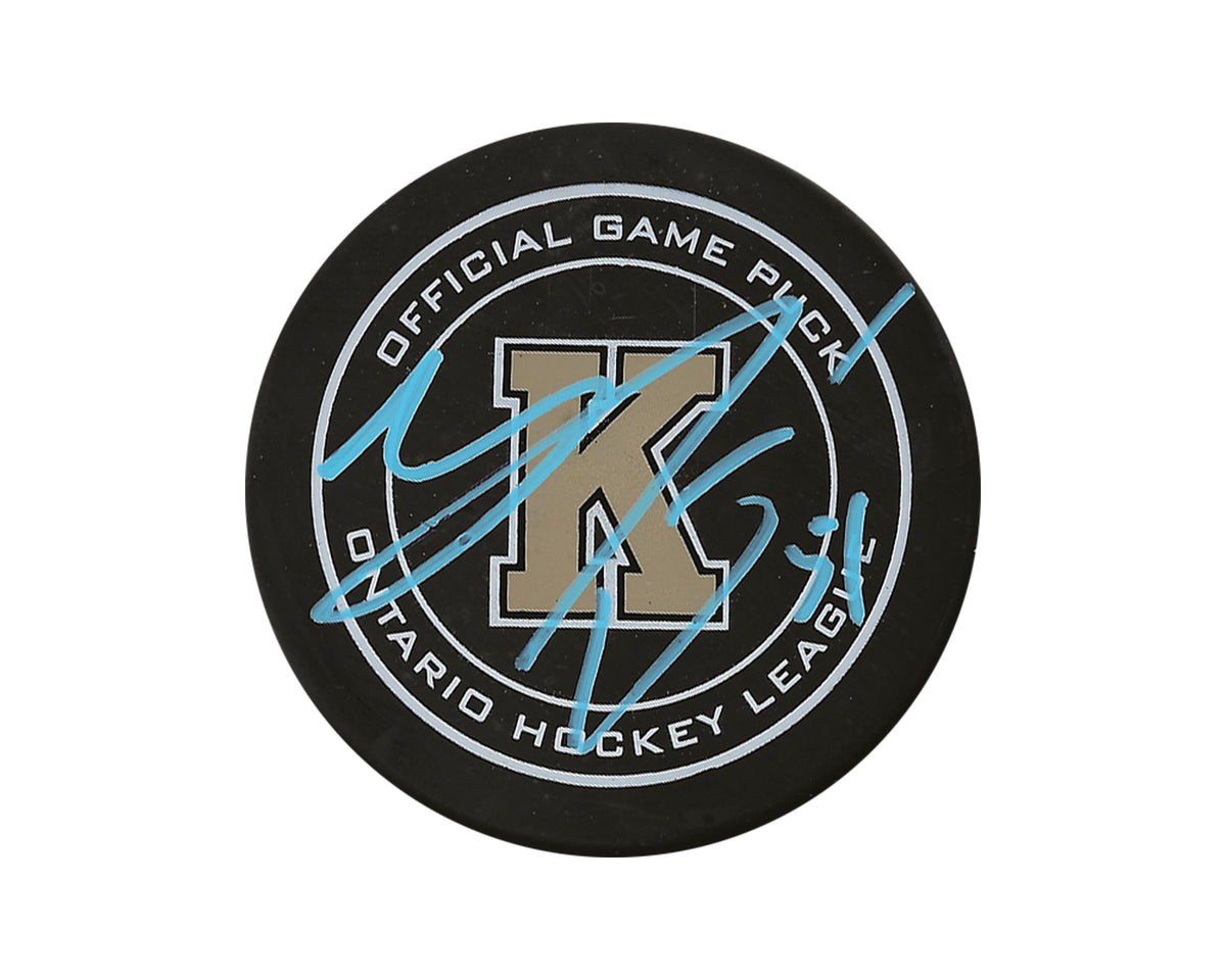 Palet de match officiel des Frontenacs de Kingston autographié par Shane Wright-1