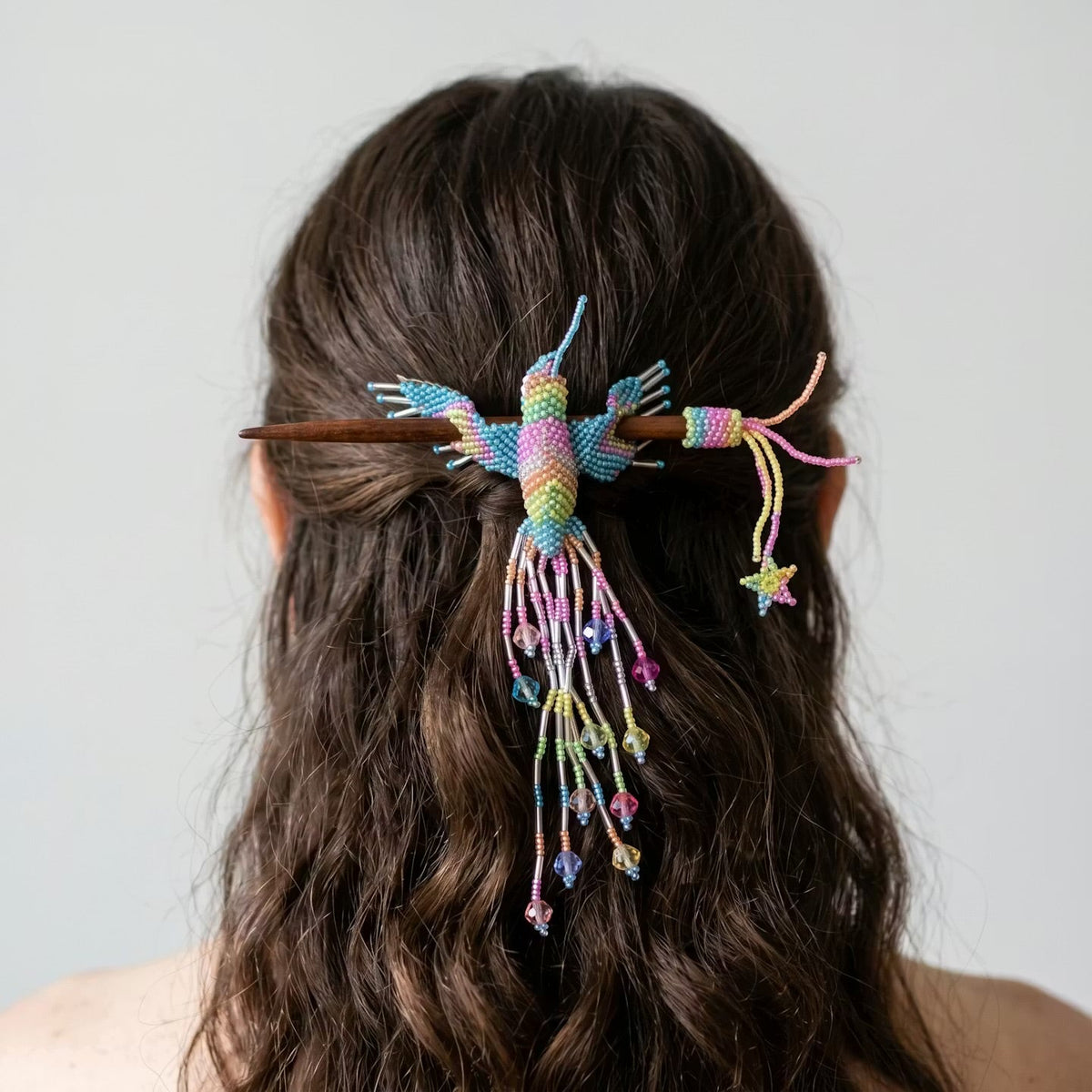 Blue Hummingbird Beaded Hair Stick-1