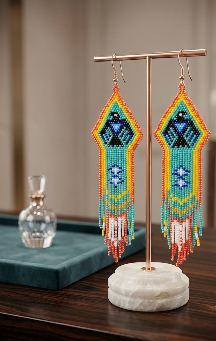 Beaded thunderbird earrings ( Turquoise )-2