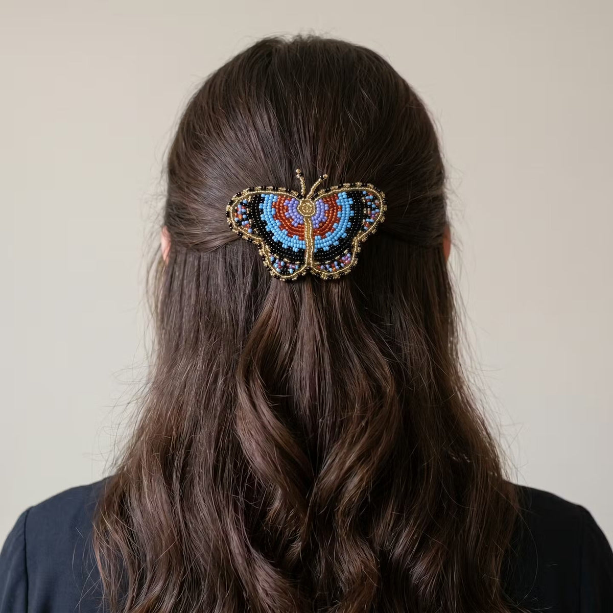 Light Blue Butterfly Beaded Barrette-2