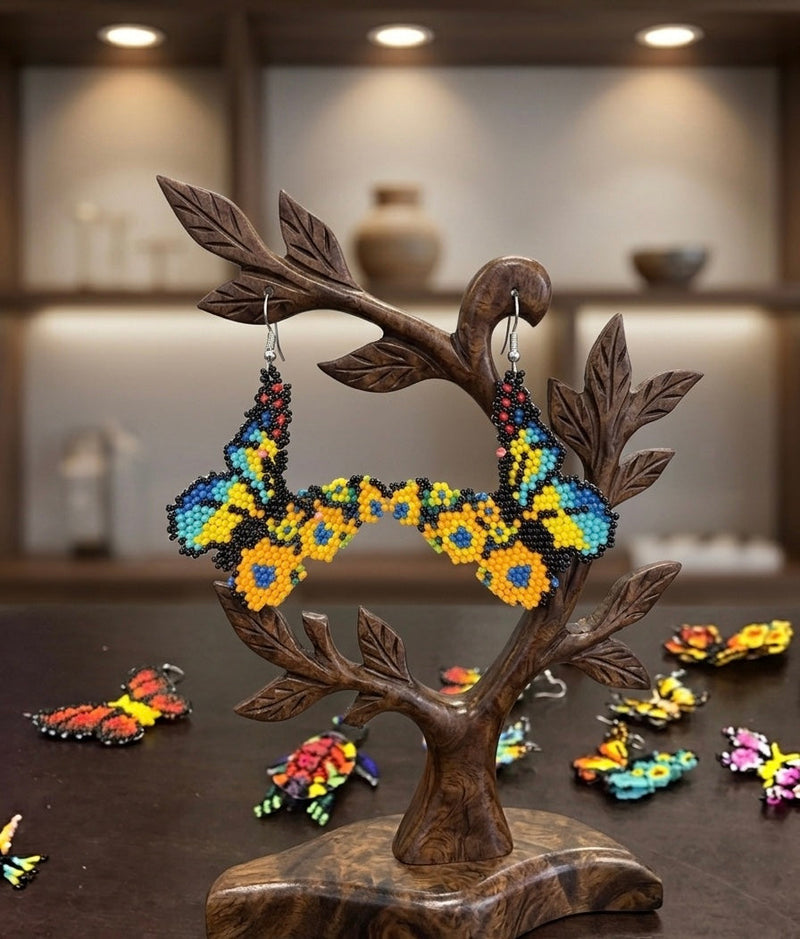 Purple Dancing Butterfly Beaded Earrings-5