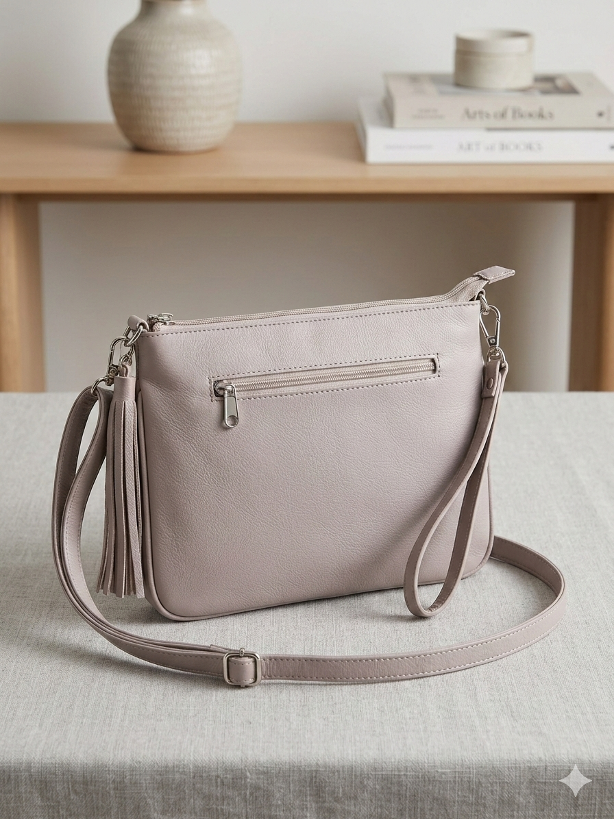 Leather beaded Crossbody bag(Beige)-4