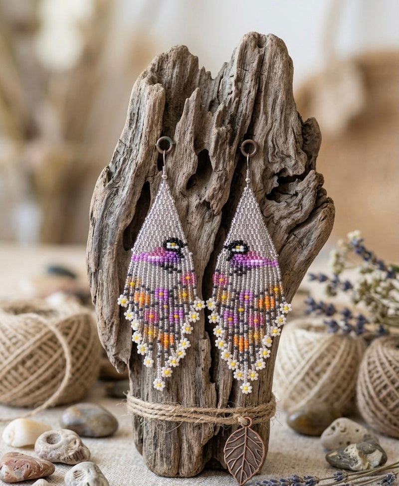 Bird Fringe Earrings (Silver)-3