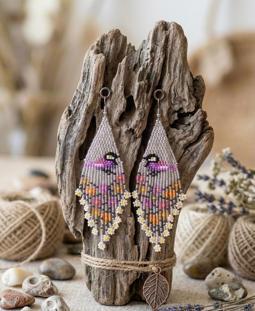 Bird Fringe Earrings (Silver)-3