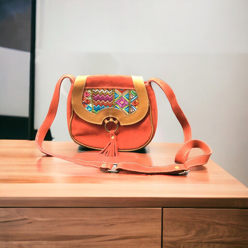 Red Leather Embroidery Crossbody Purse-2