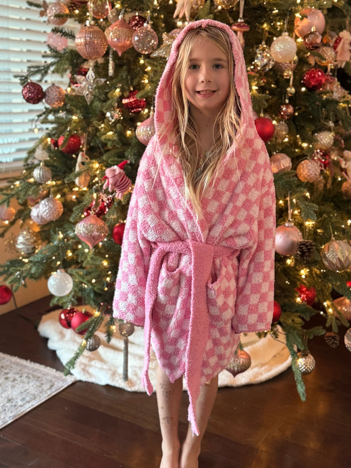 Childrens Check Print Hooded Robe-5
