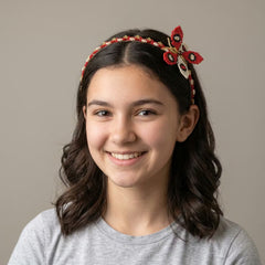 Beaded Headband with Butterfly Red-1