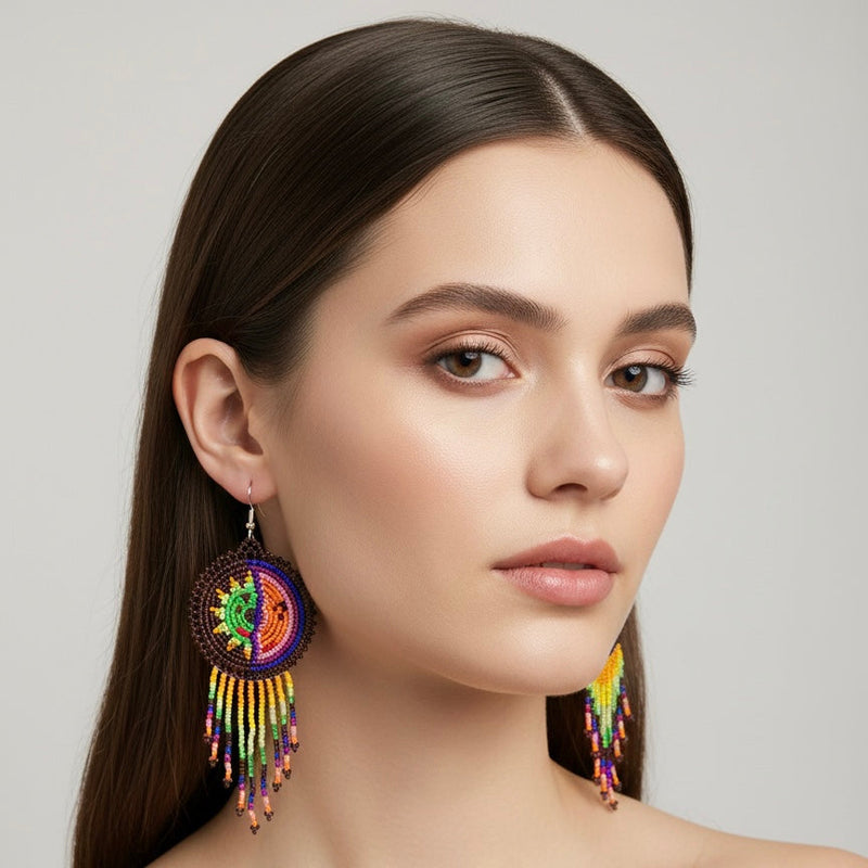 Brown Sun & Moon Beaded Fringe-1
