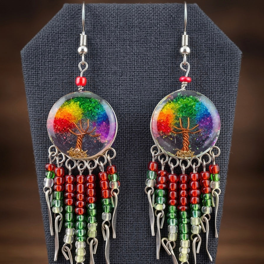 Tree of life Crushed Chip Stone multicolour Earrings