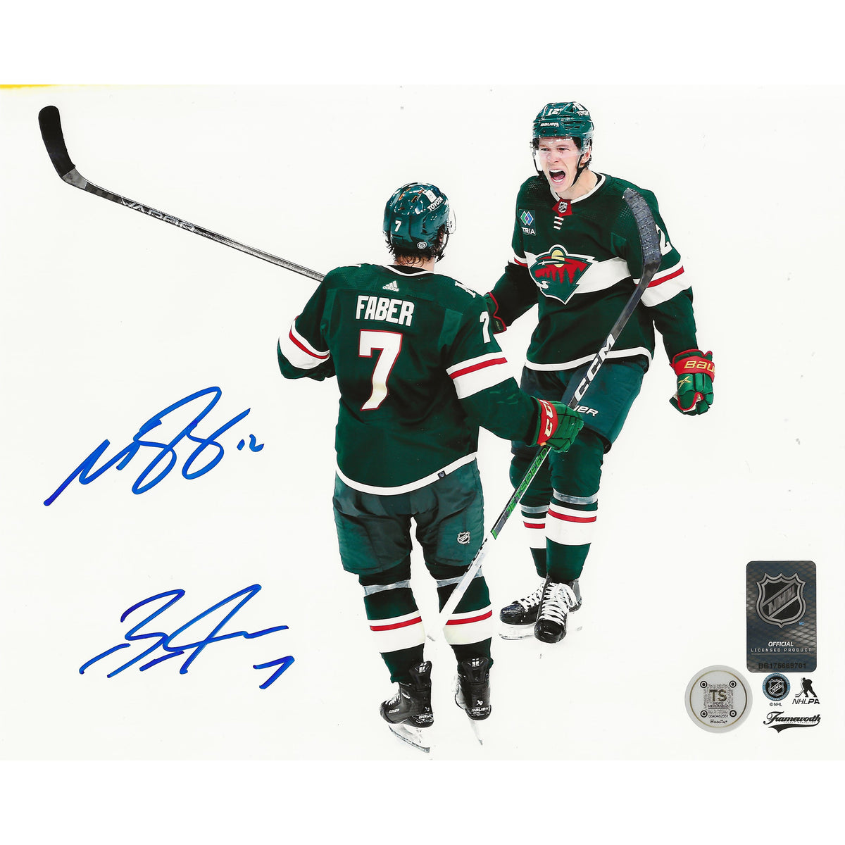 Brock Faber & Matthew Boldy Autographed Minnesota Wild Goal Celebration 8x10 Photo-1