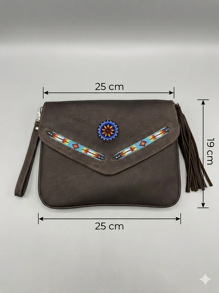 Leather beaded Crossbody bag(Brown)-10