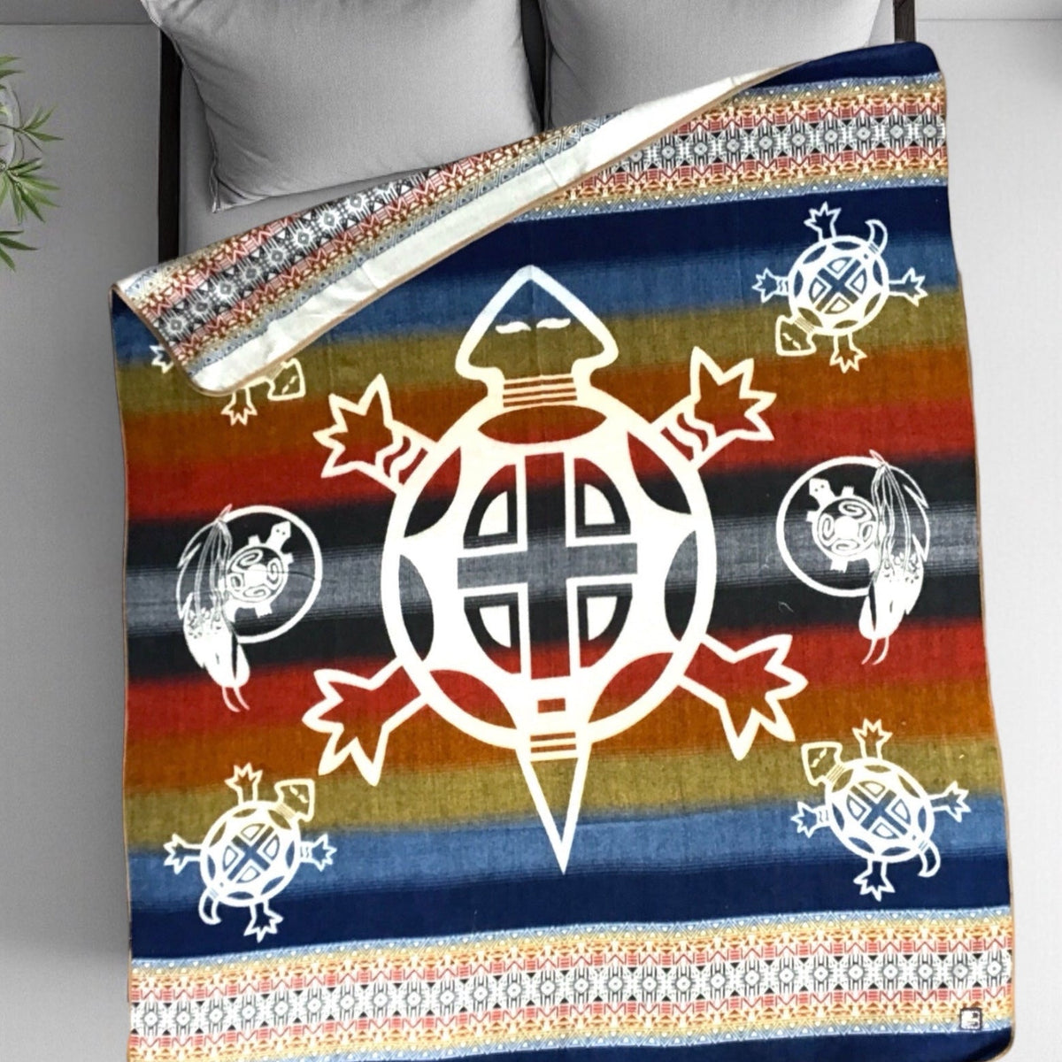 Turtle and feathers Reversible Alpaca Blanket-2