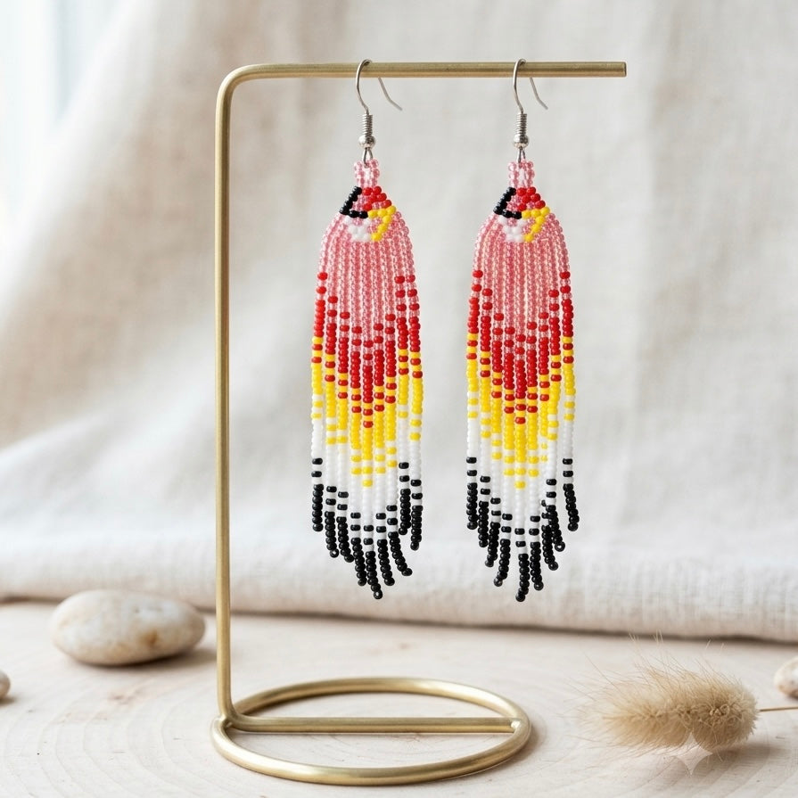Pink Firebird Spirit Beaded Earrings-1